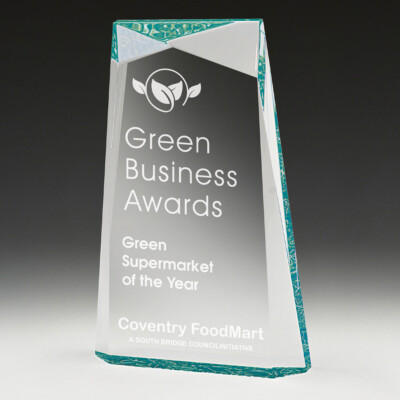 ACRYLIC BALLAST GREEN CORPORATE ACHIEVEMENT AWARD TROPHY ENGRAVED