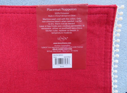 Set of SIX Lenox Holiday Red Cloth with White Fringe Placemats NEW - Picture 5 of 7