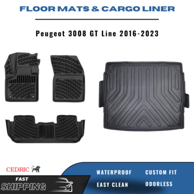 Car Floor Mats & UPPER Cargo Liner for Peugeot 3008 GT Line 2016-2023 FULL Set
