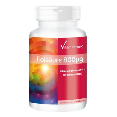 Folsäure 800 µg - 360 Tabletten für 360 Tage, Großpackung - VEGAN | Vitamintrend