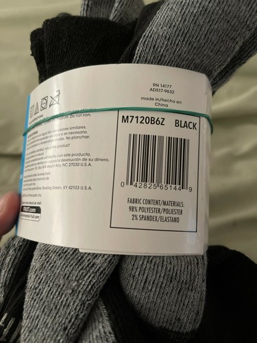 Fruit of the Loom Black Crew Socks 5-Pack - Shoe Size 6-12 - Picture 6 of 6