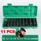 11PCS 1/2" Impact Wrench Drive Deep Impact Socket Set Metric (10-24mm) Sockets