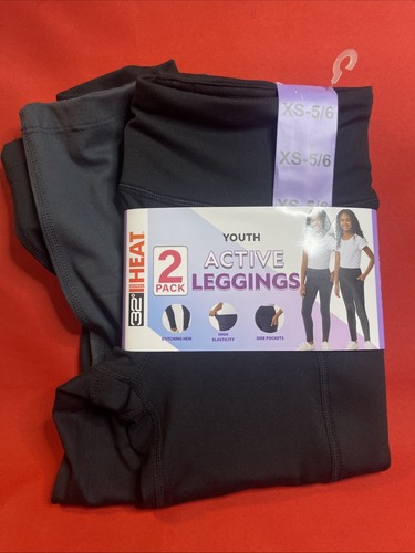32 Degrees -Heat Active Legging -XS 5-6 - Girls 2pk Soft Black & Gray Youth NEW - Picture 1 of 2