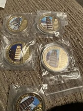 Torre Pendente di Pisa 5 Monete Placcate Oro - Meraviglie del Mondo in Bella Scatola