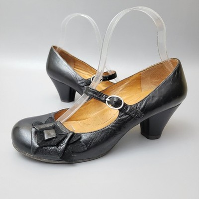 Naya Anthropologie Mary Jane Heels Black Leather Buckle Floral Womens 7.5 W