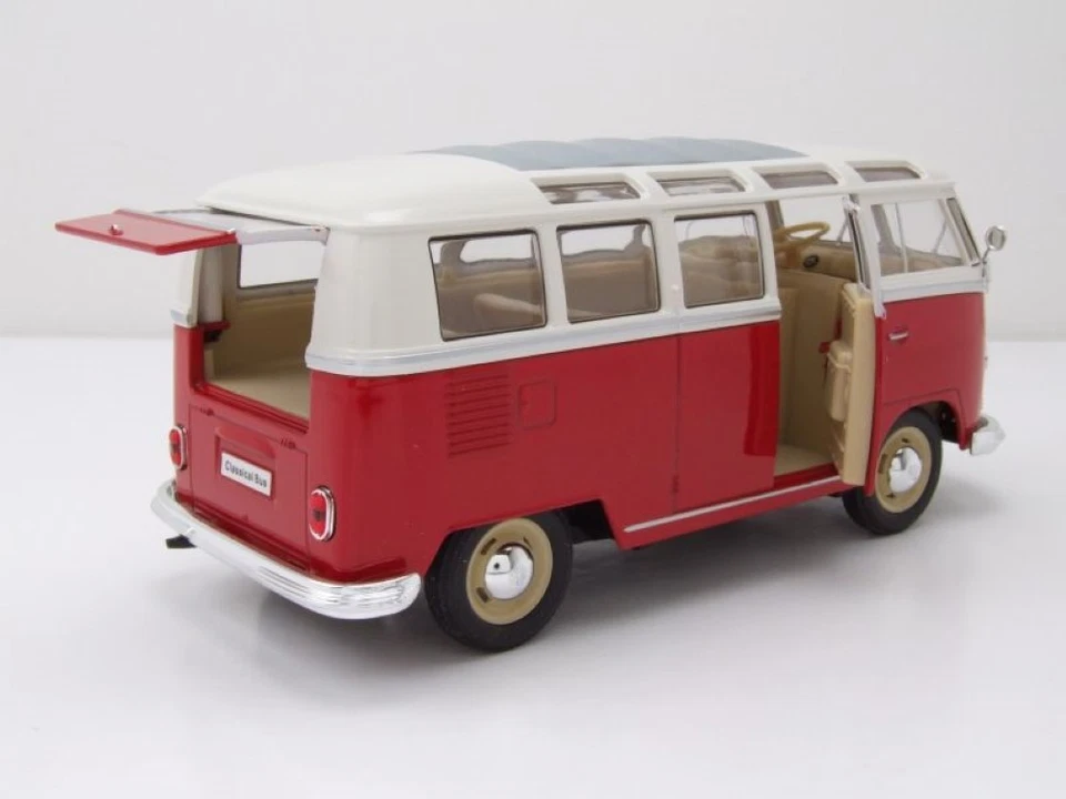 VW Clásico Samba Bus T1 1963 Rojo Blanco Modelo De Coche 1:24 Welly - Imagen 4 de 4