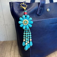 Beaded Flower Bag Charm NEW Blue Flower Purse Charm Keychain Spring Accessories