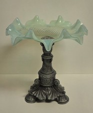 Antique Frilled Uranium Art Glass Bowl Brides Basket with Base