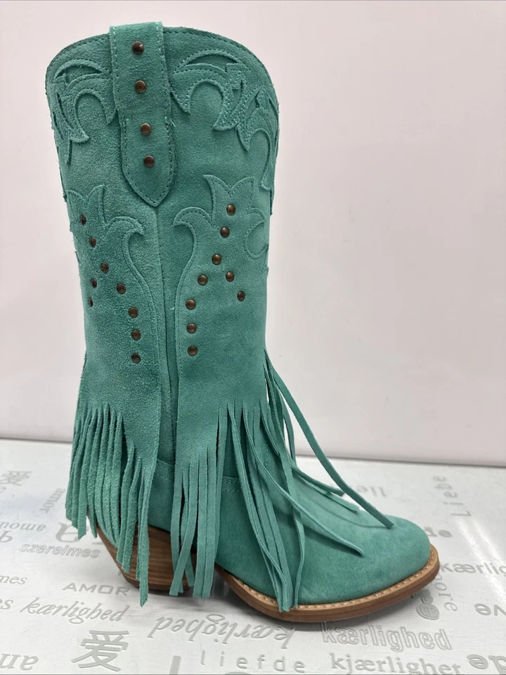 Botas vaqueras Dingo Gypsy con flecos tachonados para mujer turquesa talla 7, usadas. Foto 4 de 4