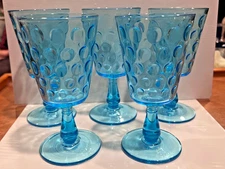 5 6.5in  L.G.Wright Quilted Diamond blue water goblets made with uranium glass 