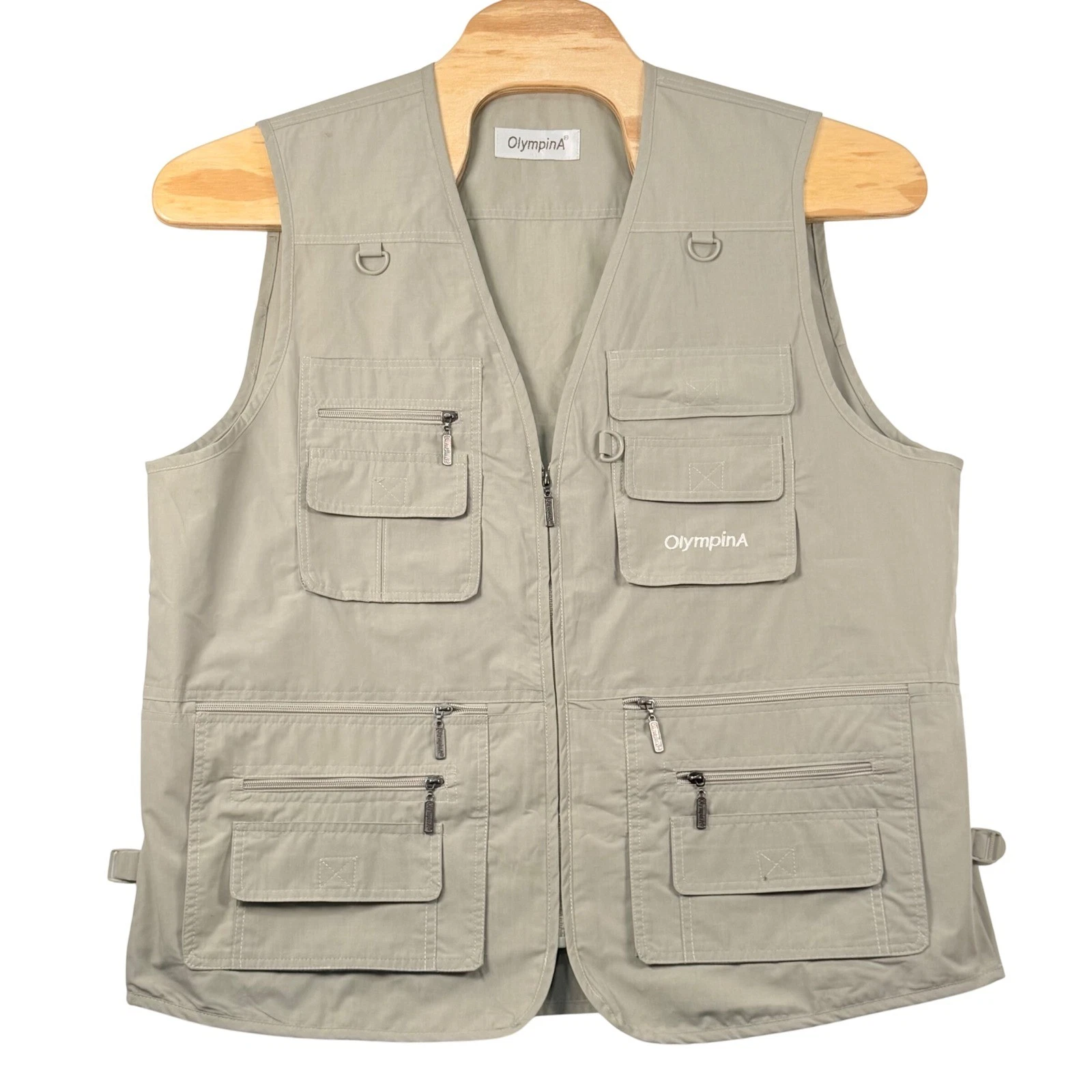 OlympinA XL Utility Vest Khaki 14 Pockets Fishing Safari Tactical Gorpcore EUC