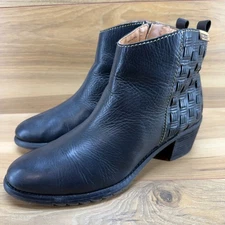 Pikolinos Leather Booties Womens 10 10.5 EU 41 Black Weave Block Heel Zip