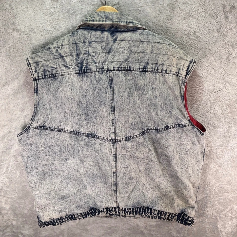 Chaleco de mezclilla de colección Sierra Pacific lavado ácido forrado rojo cremallera frontal talla 3XL grunge Foto 3 de 4