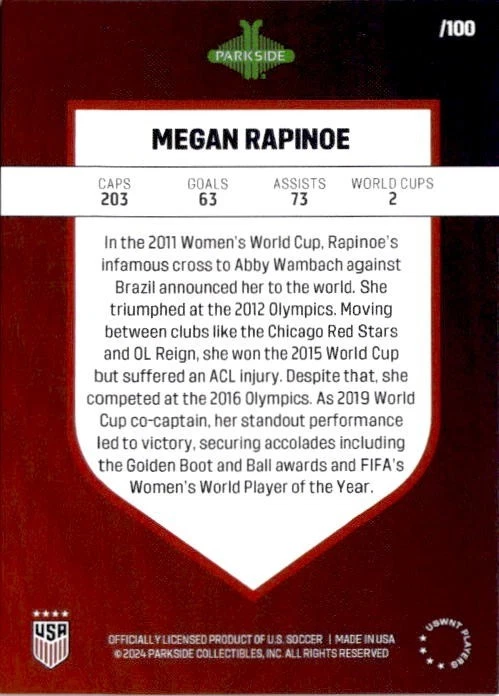 Megan Rapinope 2023 Parkside USWNT Recap Forever /100 USWNT - Image 2 of 2