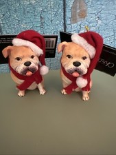 2 Bulldog Wearing Santa Hat  Scarf Christmas Tree Ornament English BullDog Set