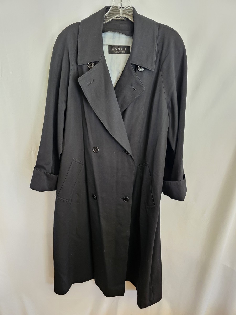 Sanyo NY Trench Coat Women's 100% Wool Black MADE IN USA Size 8 p