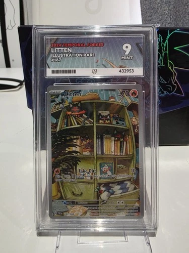 Pokémon TCG Litten 167/162 Temporal Forces Holo Card Ace 9 Graded