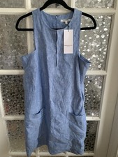 NWT Emerson Fry Blue Linen Dress Jumper Sz M Chambray Shift