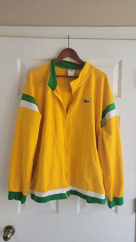Lacoste Mens Jacket Sport Zip Up Track Yellow Green White Size 9 Fits Like a 2XL - Picture 6 of 8