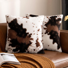 Pack of 2 Luxury Faux Fur Throw Pillow Covers Cowhide Decorative Soft Fluffy Plu