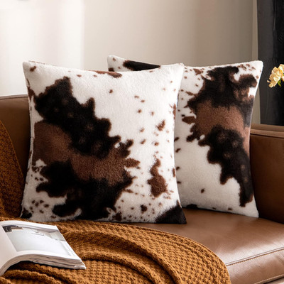 Pack of 2 Luxury Faux Fur Throw Pillow Covers Cowhide Decorative Soft Fluffy Plu
