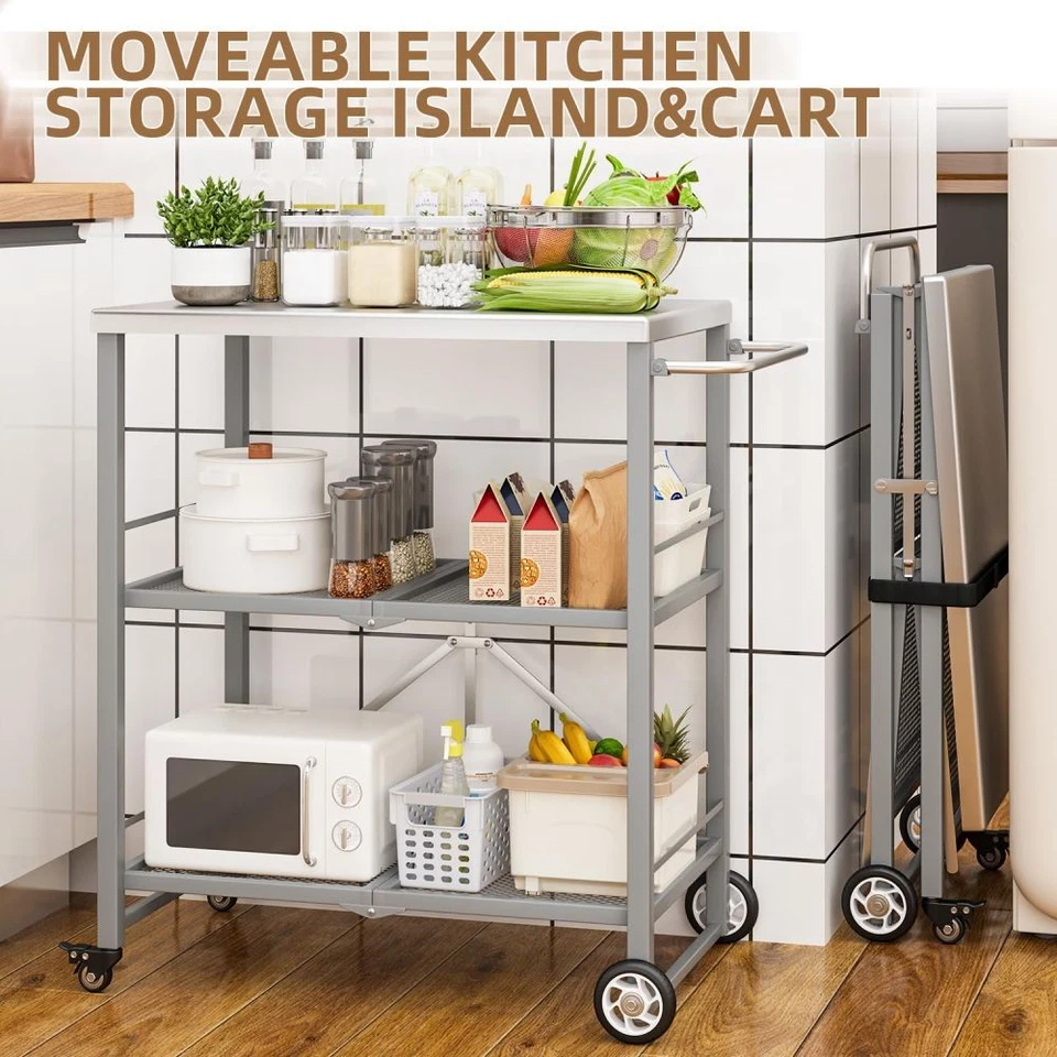 Mesa para churrasqueira externa, aço inoxidável 3 camadas dobrável mesa de preparação para churrasco com rodízios - Imagem 4 de 4