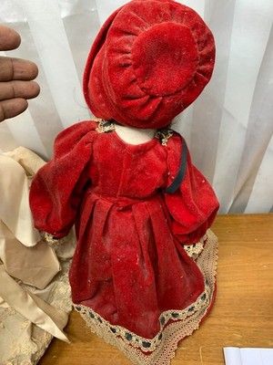 3 Piece Vintage Antique Dolls Porcelain Zasan Red Gown Plastic