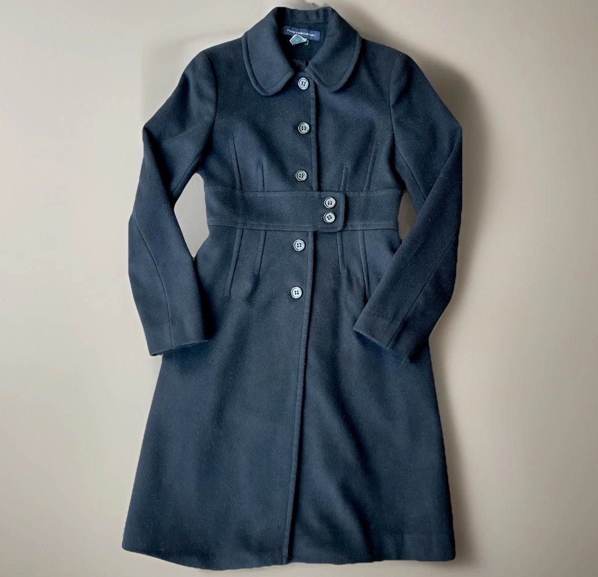Manteau Bleu Pois French Connection Taille 8 – Duffle Coat Laine, Occasion Très Bon état