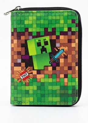Minecraft Creeper Kids Wallet Pixel Art Zip Around Coin Purse Card Holder NEW