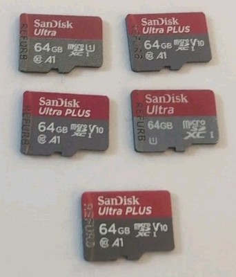 Lot of 5 SanDisk Ultra Plus 64GB Micro SD Card Class 10 V10 150MB UHS-I