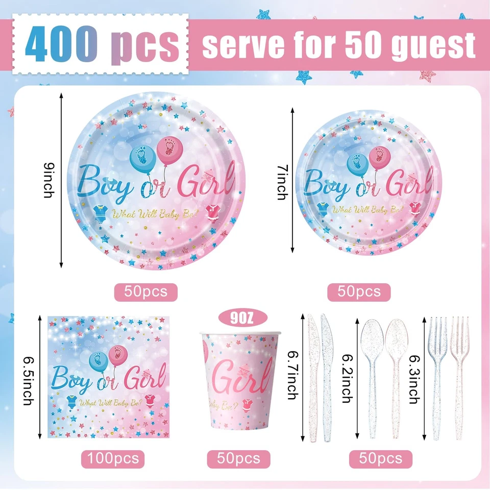 Gender Reveal Plates and Napkins Cups Sets with Spoons Forks Knives for Pink ... - Image 3 of 4