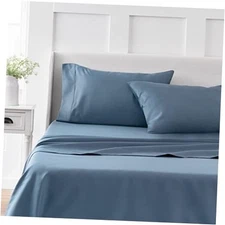 Sheets 100% Cotton Size Set - 4 Piece, Soft, Smooth, Durable, Easy Full Blue
