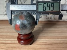 African Bloodstone Crystal Sphere 6.5cm Dia 395g Weight Includes Wood