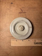 Vintage Stoneware Crock Lid Light Gray W/Brown 3-1/2” W Pottery Unbranded