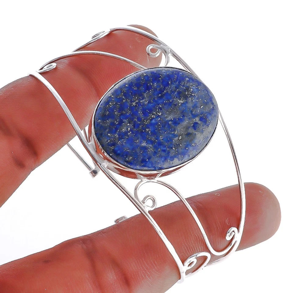 Oval Lapis Lazuli Gemstone Ethnic Handmade Jewelry Bangle Bracelet 7 e763 - Image 3 of 4