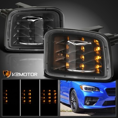 Black Fits 2015-2021 Subaru WRX LED Sequential Turn Signal Corner Bumper Lights