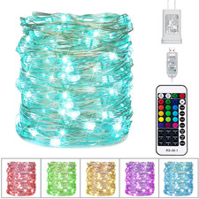 Color Changing Fairy String Lights - 33 Ft 100 LED USB Silver Wire Lights with R