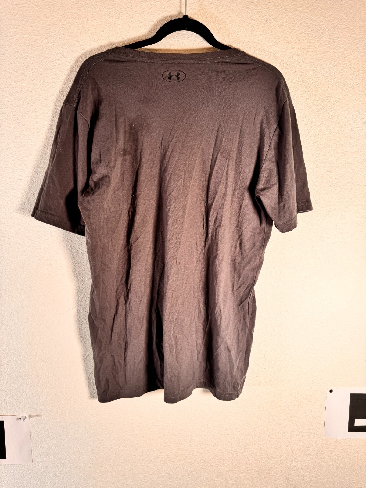 Under Armour Mens Loose Fit Heatgear Shirt Gray Long Sleeve Graphic Logo | L thumbnail 3