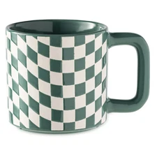 Checkered Ceramic Coffee Mug 16 oz  Mainstays Green Classic Design Brand New