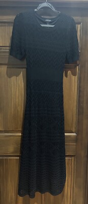 NWT Rachel Zoe Black Crochet Maxi Dress Short Sleeves -size Medium | eBay