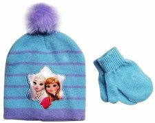 DISNEY FROZEN Toddler GIRLS BEANIE HAT AND MITTEN SET -BLUE