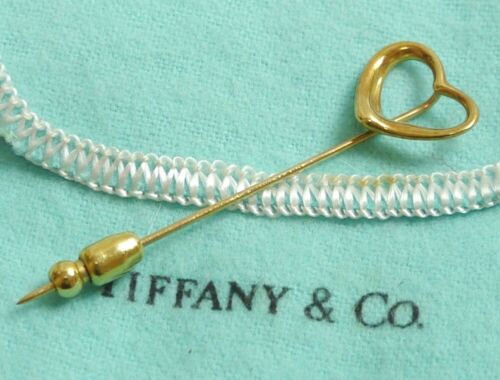 Authentic Tiffany & Co. Pin brooch open heart 750 K18 Yellow Gold #3743 - Picture 2 of 9