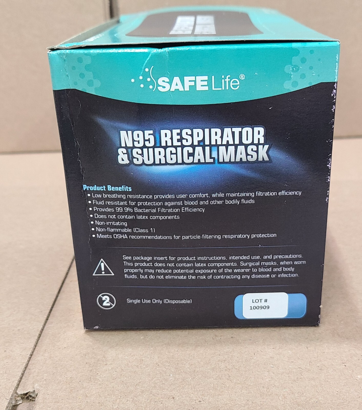 Box of 25 SAFELife N95 Respirator & Surgical Face Masks, Soft Blue