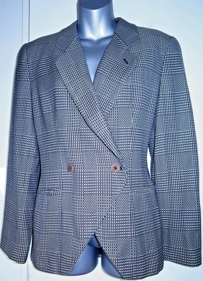 JAQUETA FEMININA GEORGIO ARMANI LÃ XADREZ PEITO DUPLO MARROM BRONZEADO PRETA TAMANHO 8 - Imagem 2 de 4