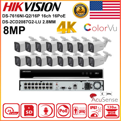 Hikvision 8MP 16CH CCTV System 4K ColorVU 8MP Acusense Bullet IP Camera Mic Lot