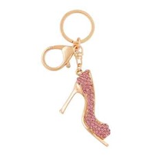 NEW Stunning Austrian Crystal Keychain Pink High Heel Shoe Goldtone Dazzling AB