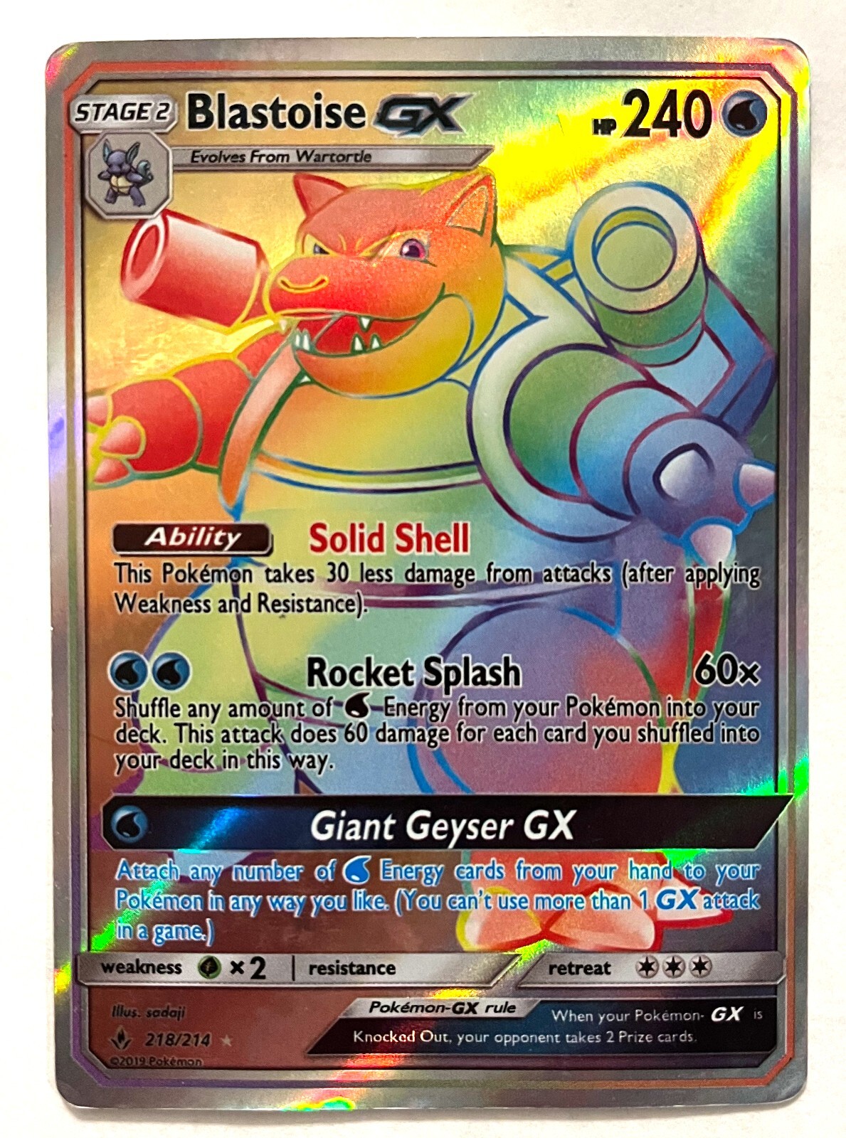 Blastoise GX 218/214 Rainbow Secret Rare Pokemon Unbroken Bonds Holo 218/214