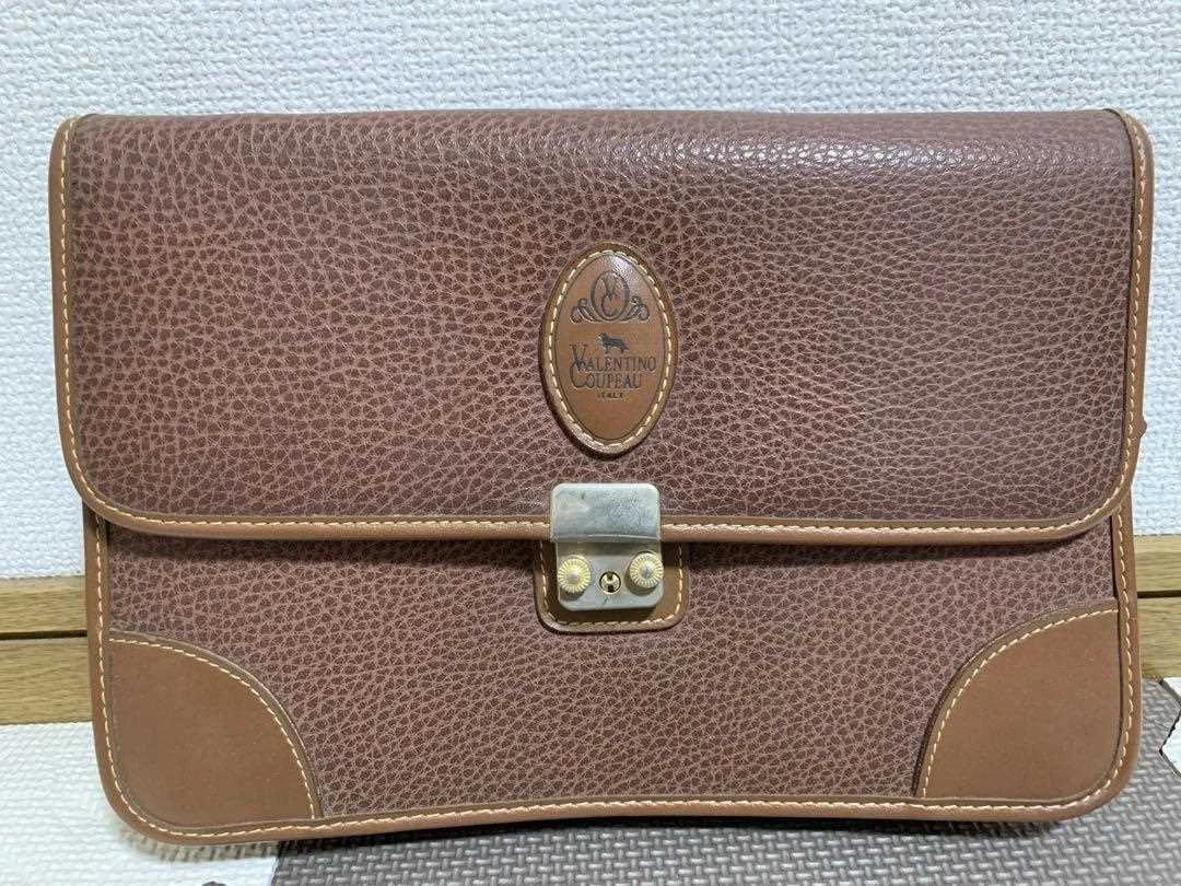 VALENTINO COUPEAU Second Bag Clutch Logo Leather Brown women s USED FROM JAPAN