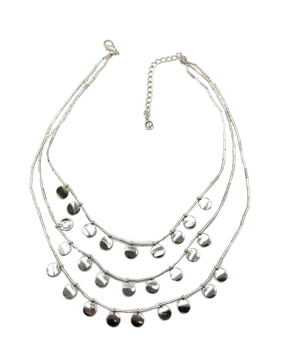 Cato 1946 Silver Tone Layered Necklace Coin Disc Charm Pendant