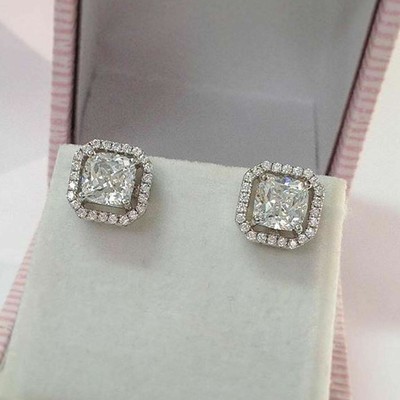 Certified 4 35ct Cushion Cut Diamond Halo Stud Earrings With 14k